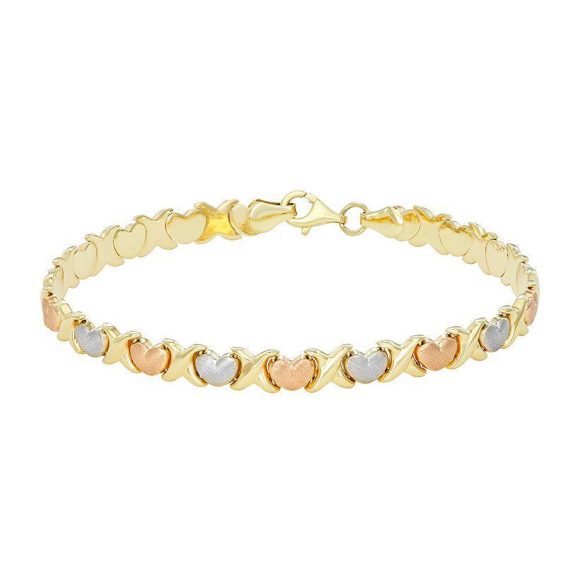 Tri-Tone 10k Gold Heart Bracelet, Womens Product Image