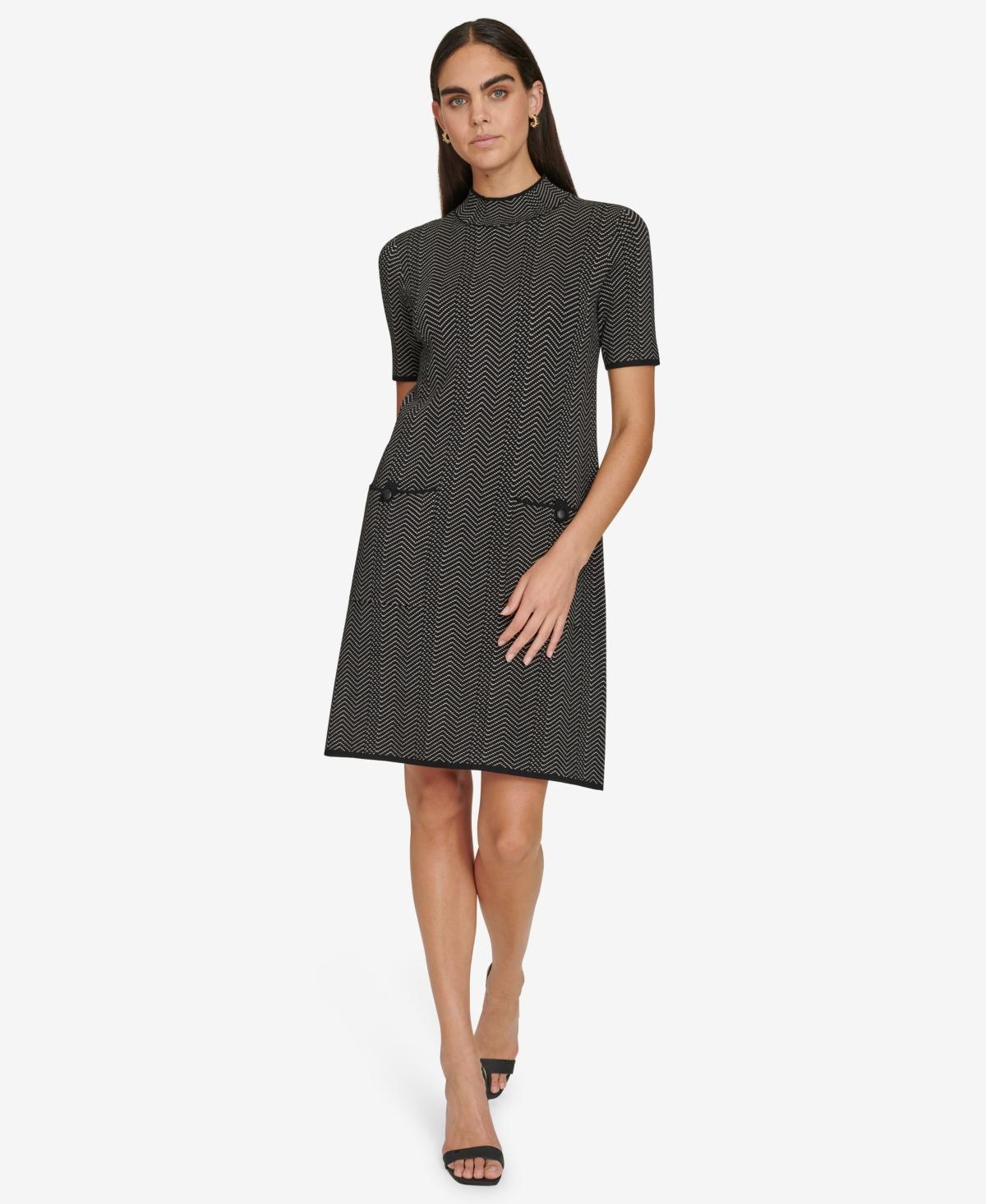 Calvin Klein Womens Mock-Neck Jacquard Sheath Dress Product Image