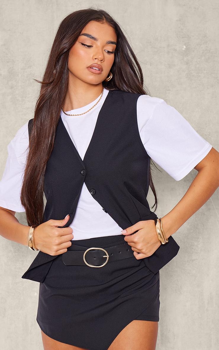 Black Linen Look Contrast Button Oversized Vest Product Image