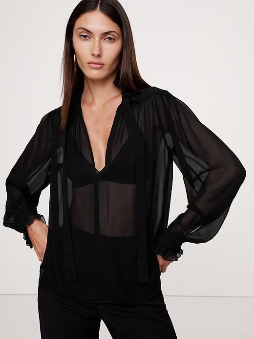 Georgette Ruffle Tie-Neck Top Product Image