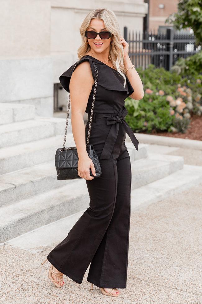 Something's Going On Black One Shoulder Belted Jumpsuit FINAL SALE Product Image