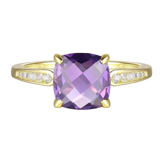 14k Gold Over Silver Amethyst & Lab-Created White Sapphire Ring, Womens Yellow Product Image