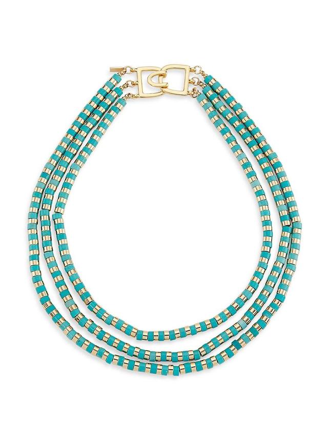 Womens 14K-Gold-Plated & Turquoise Beaded Three-Strand Nesting Necklace Product Image