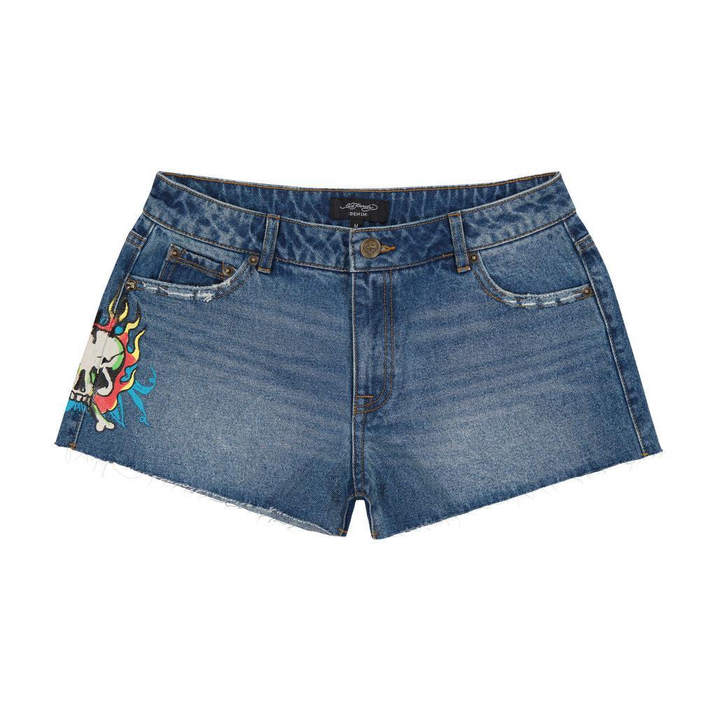 Flame Skull Denim Shorts Product Image