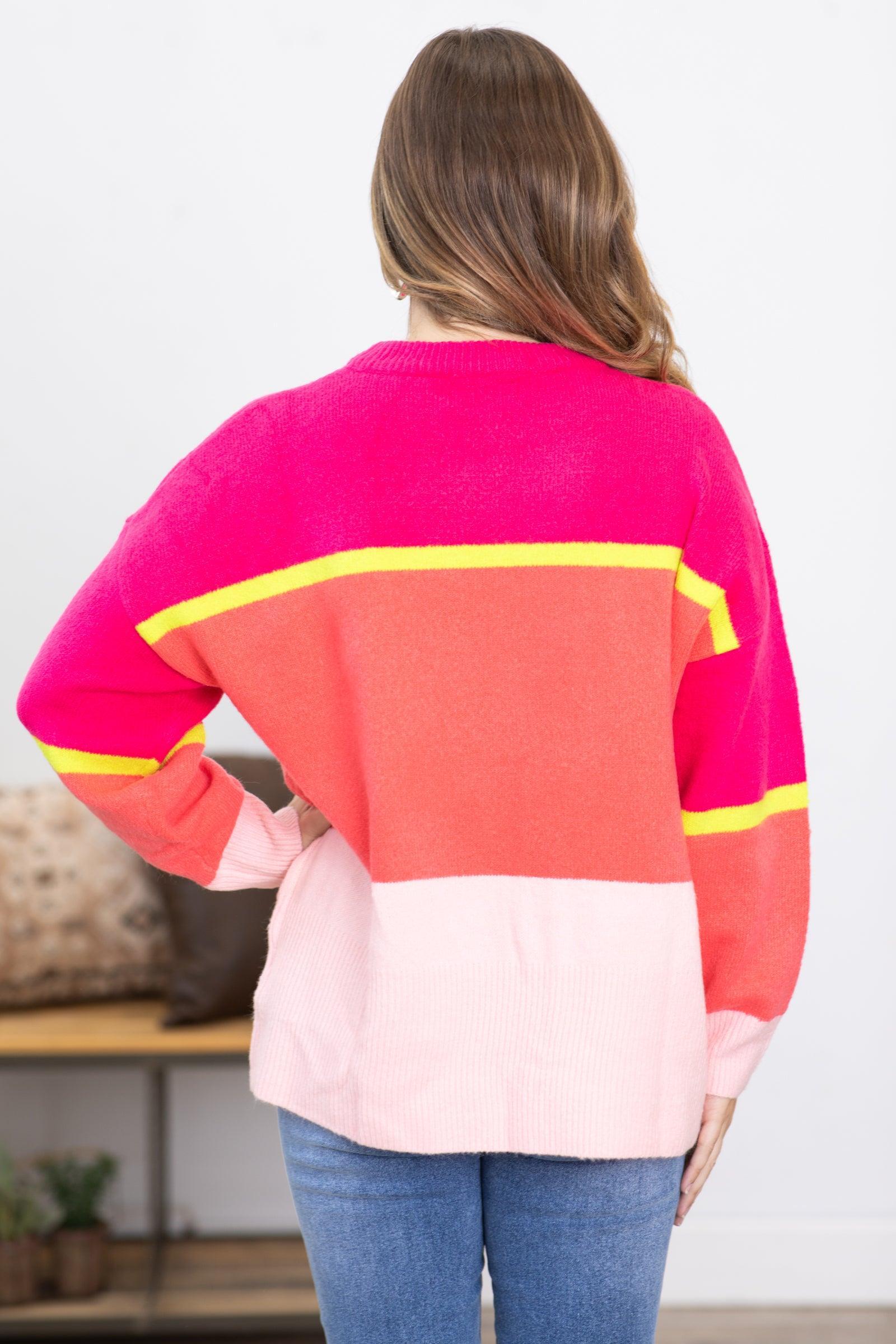 Hot Pink Multicolor Colorblock Sweater Product Image