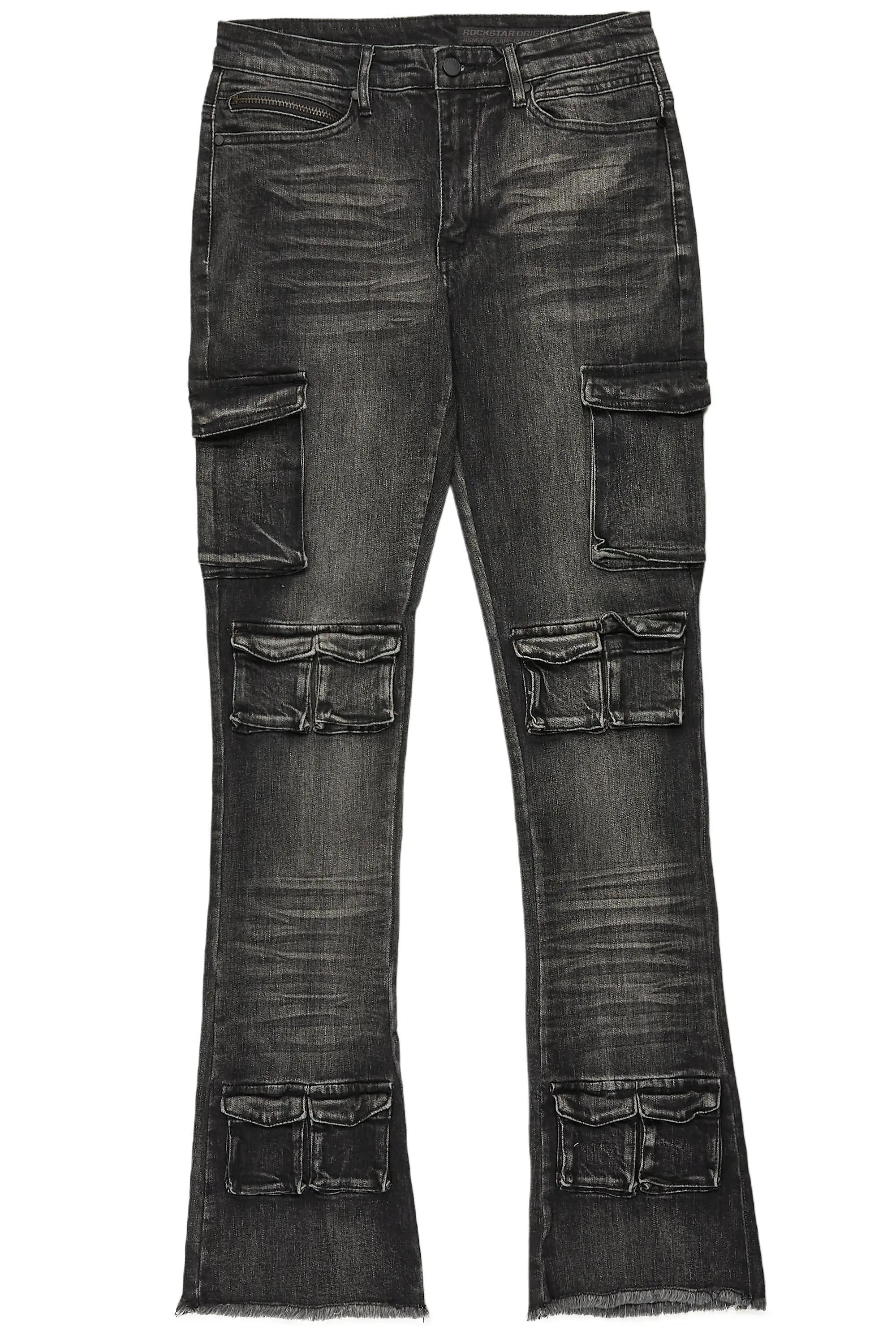 Feodor Dark Grey Stacked Flare Cargo Jean Male Product Image