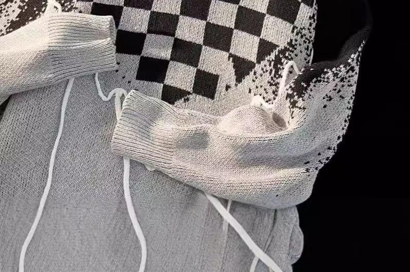 Crew Neck Checkerboard Fringed Sweater product image