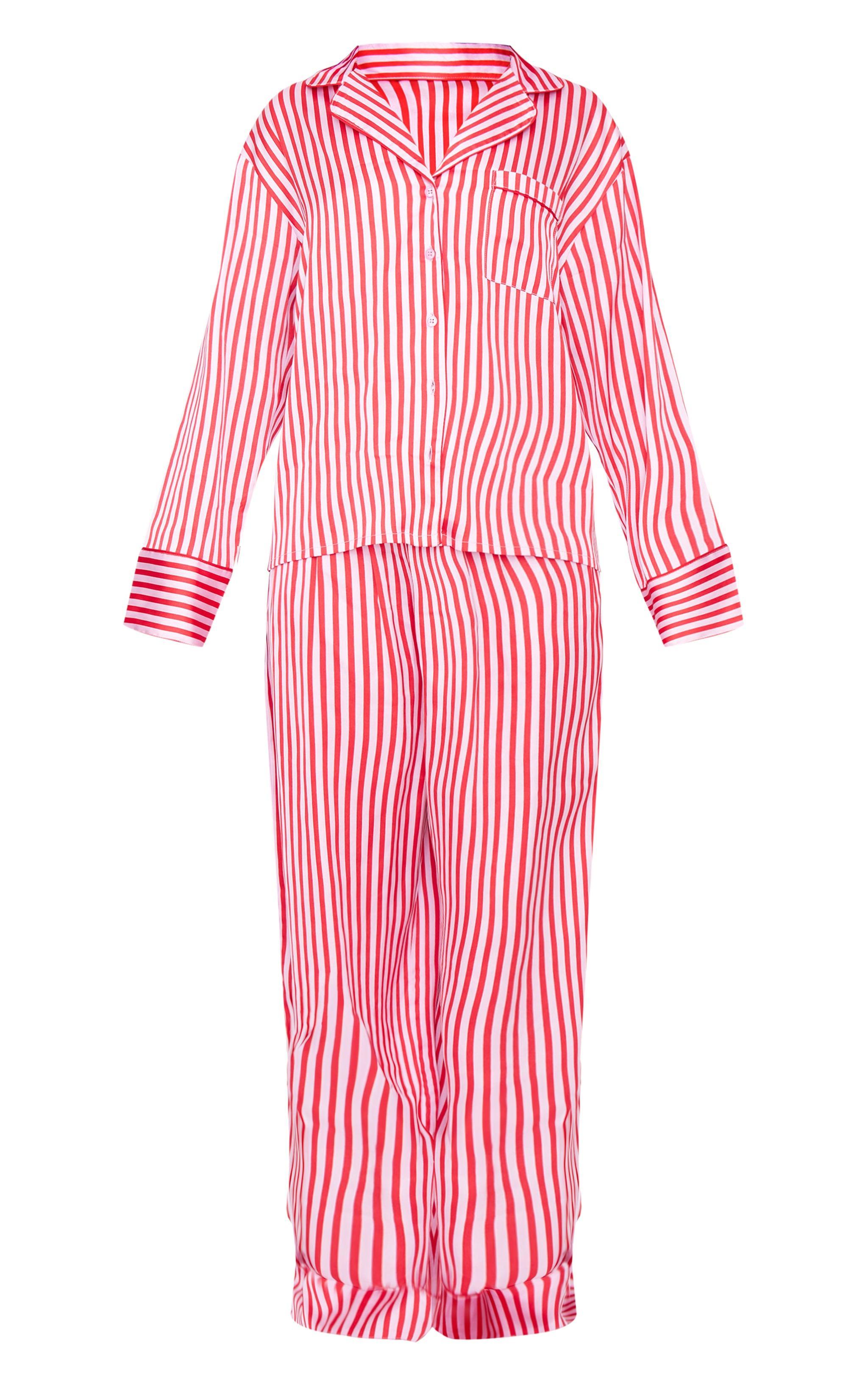 Pink Candy Stripe Satin Long Pj Set Product Image