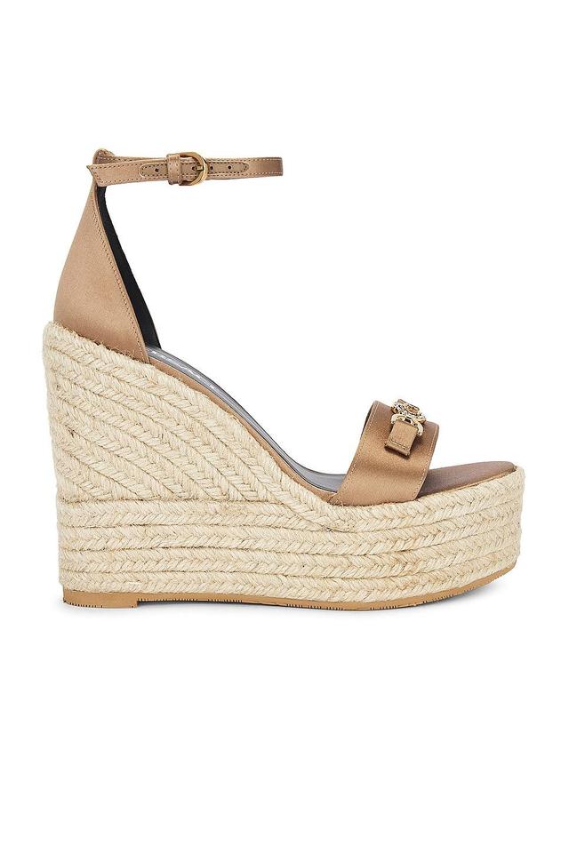 VERSACE Fabric Wedge Espadrille Sandal in Tan Product Image