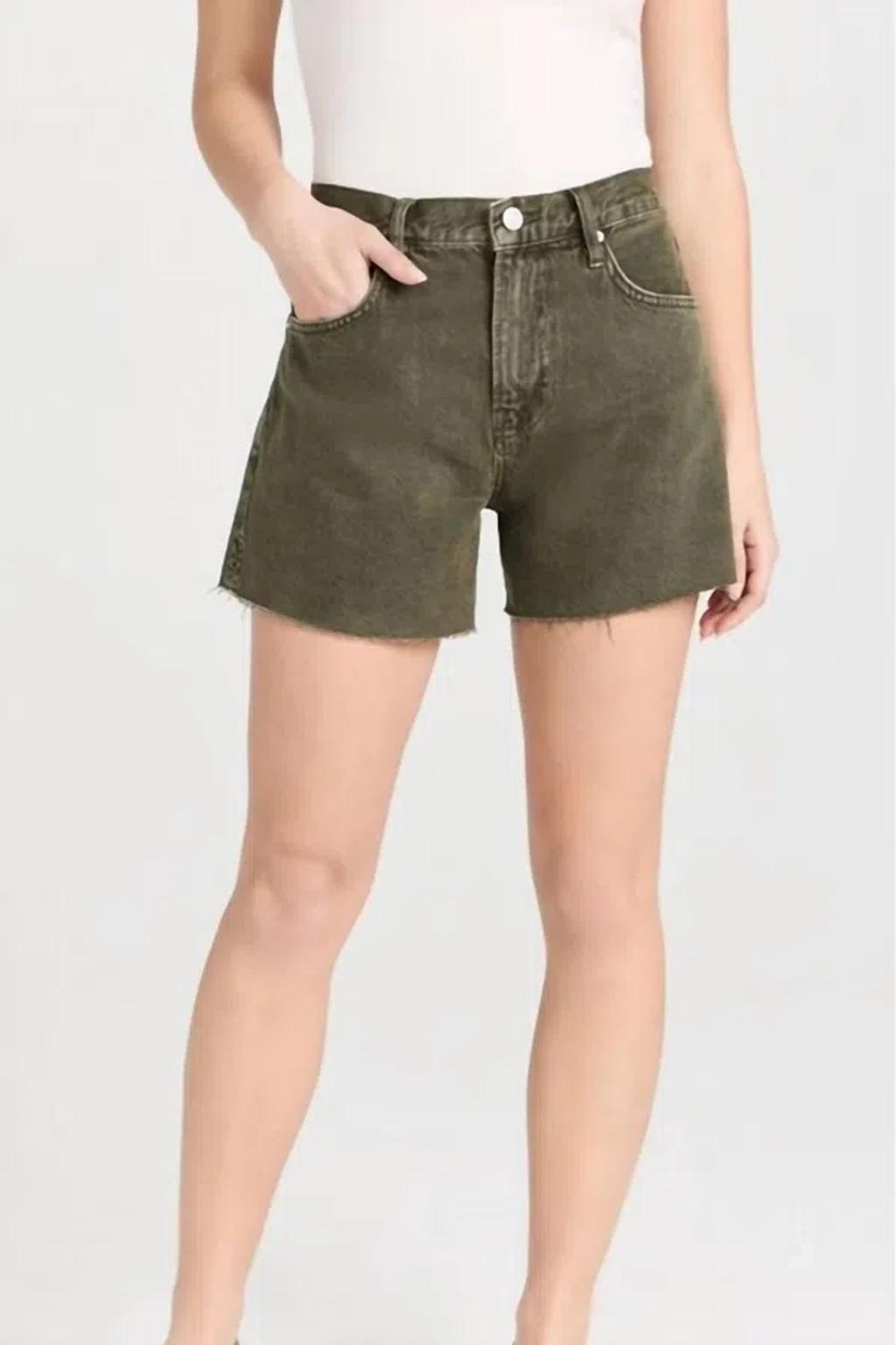 Le Super High Short Raw Fray Jeans Stoned Fatigue In Green Product Image