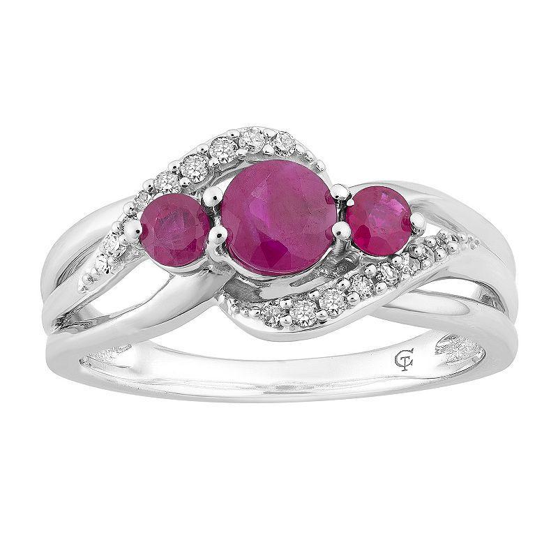 10k White Gold Ruby & Diamond Accent 3-Stone Ring, Womens 10k Whgold Product Image