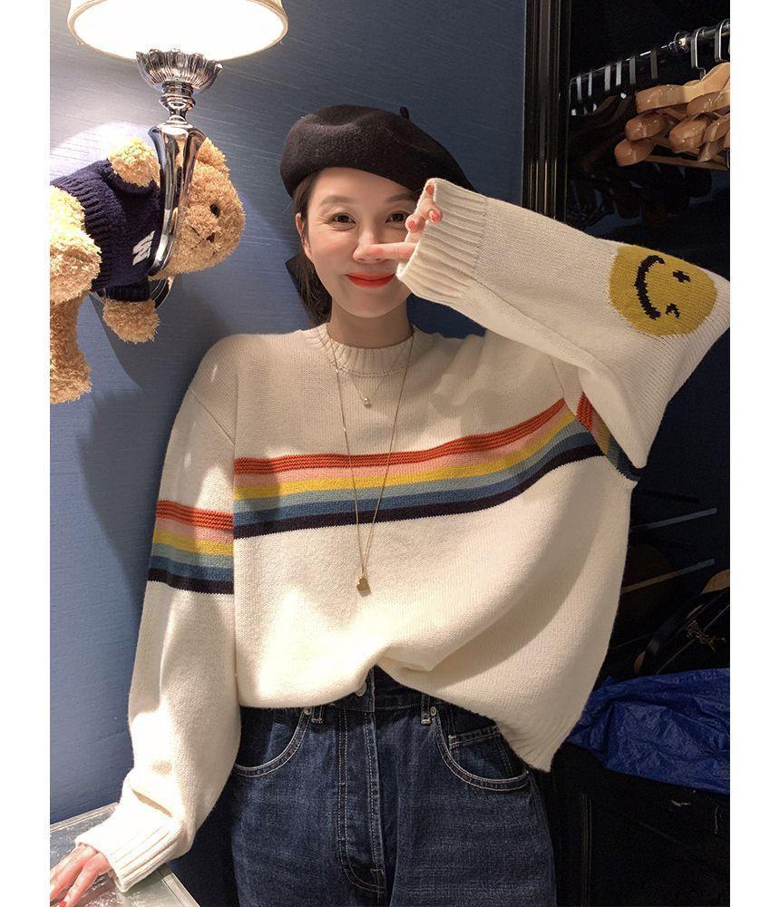 Rainbow Striped Smiley Face Sweater Product Image