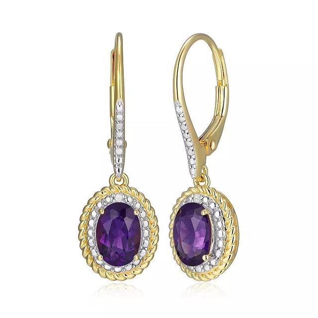 18k Gold Plated Sterling Silver Gemstone & Diamond Accent Halo Leverback Earrings, Womens, February Gen Purple Product Image