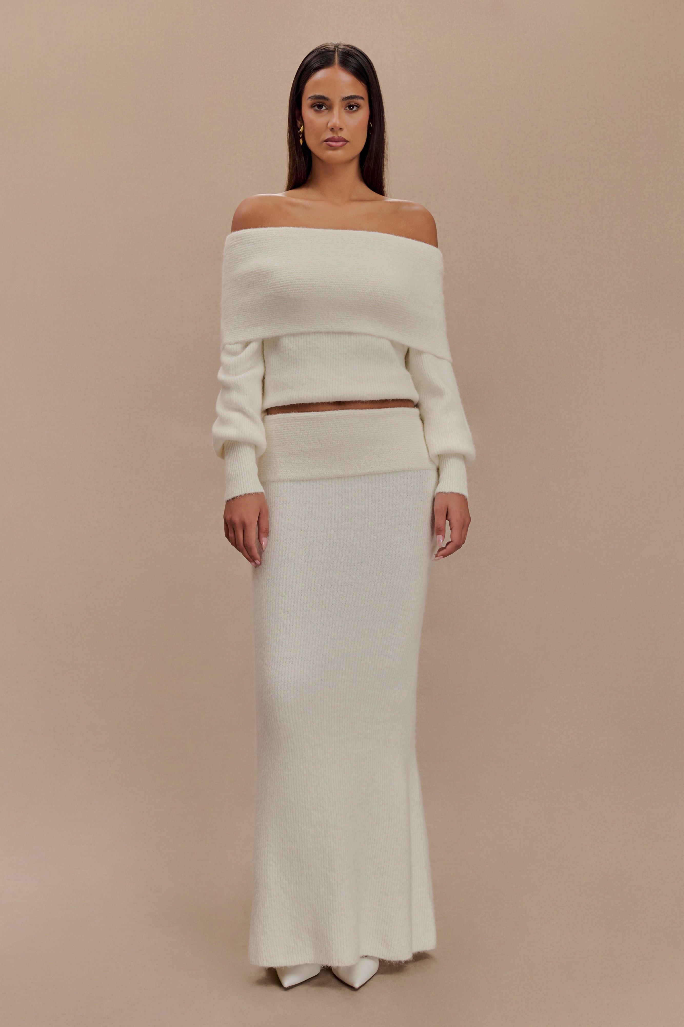 Charlotte Knit Maxi Skirt With Overlay - Ivory product image