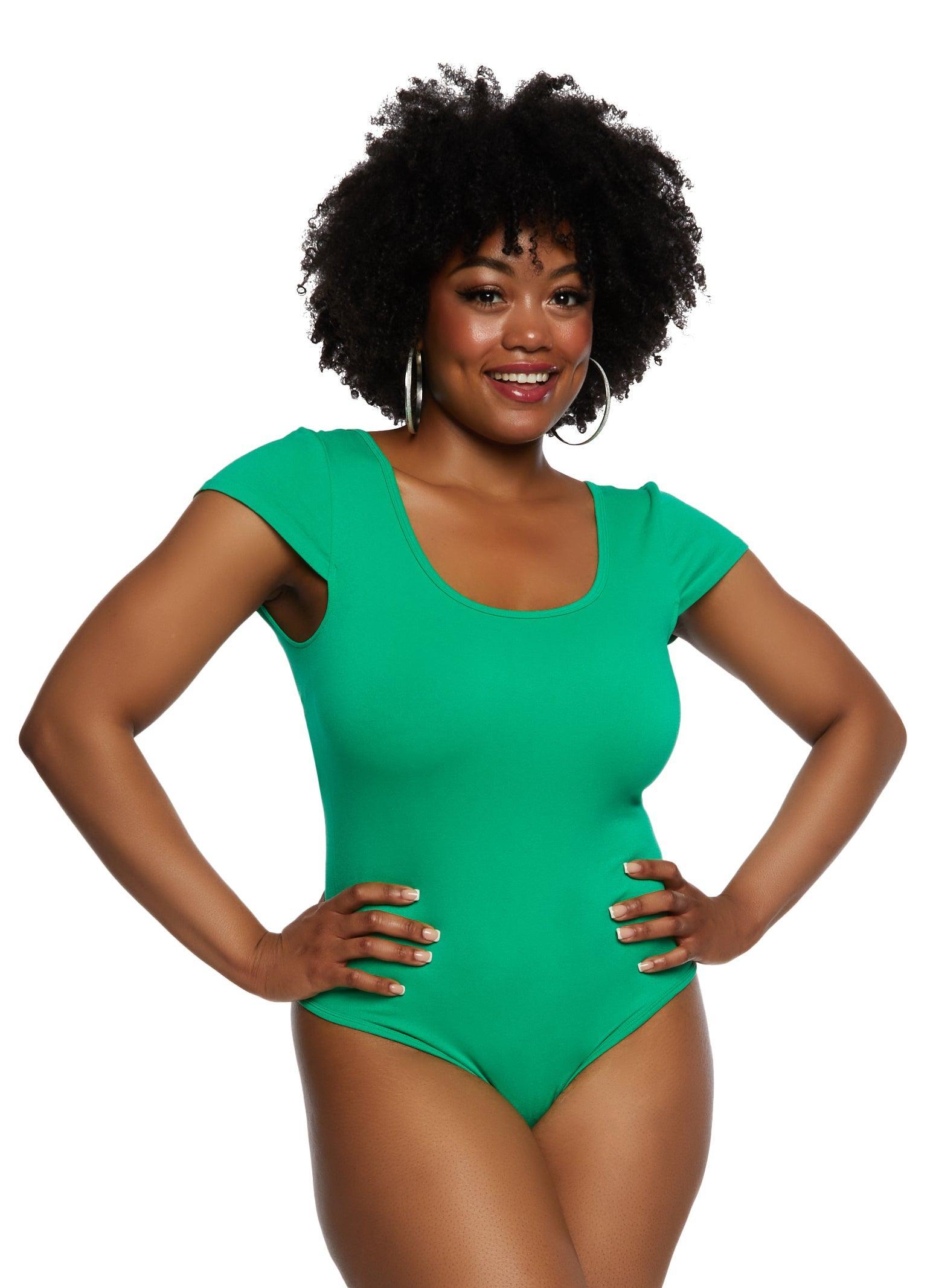 Womens Plus Size Crew Neck Cross Back Bodysuit Product Image