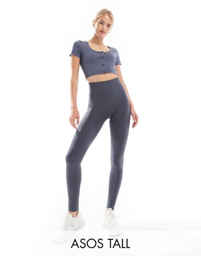 ASOS 4505 Tall seamless high waist gym leggings in navy Product Image