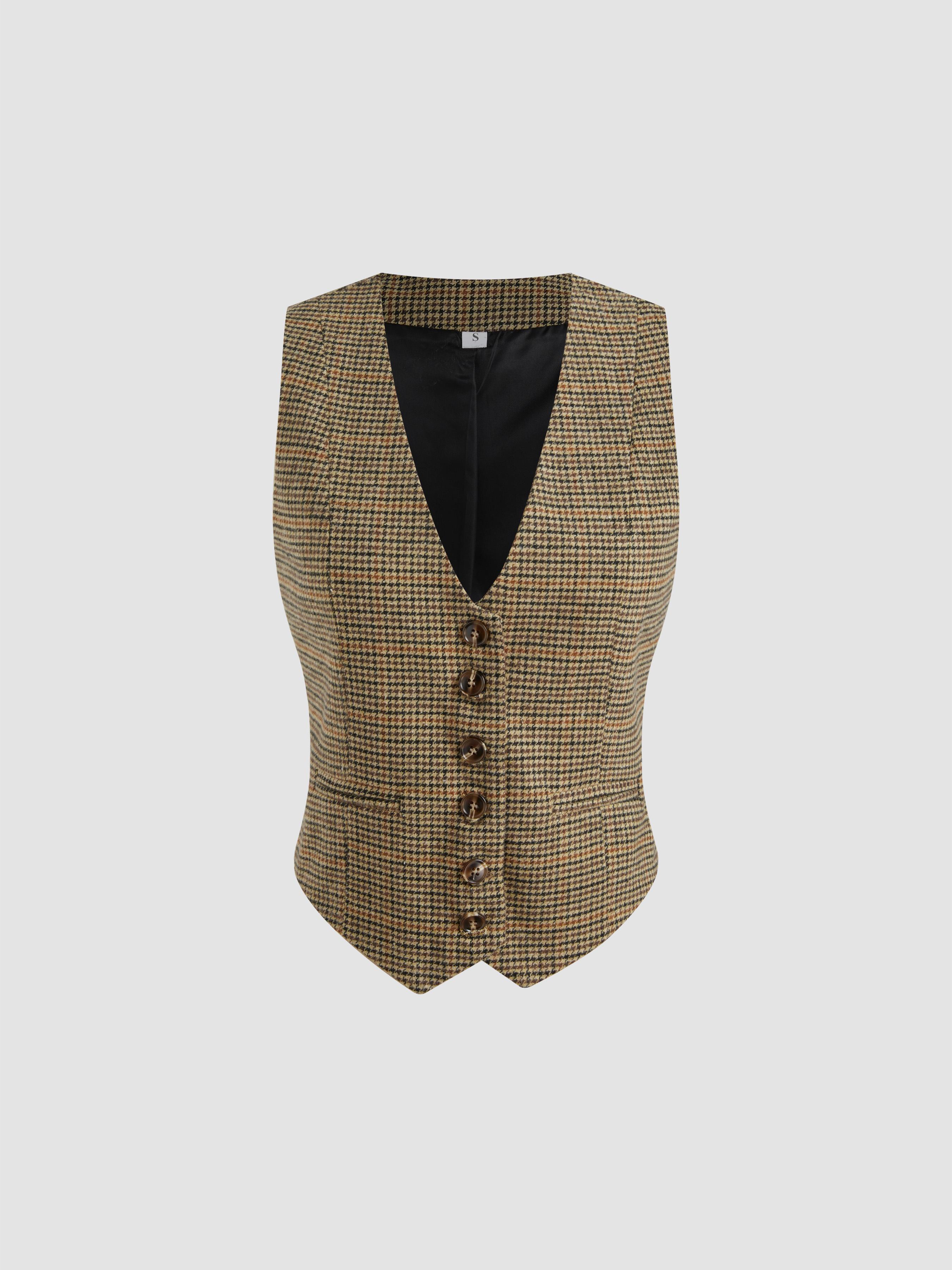 V-neck Check Button Blazer Vest Product Image