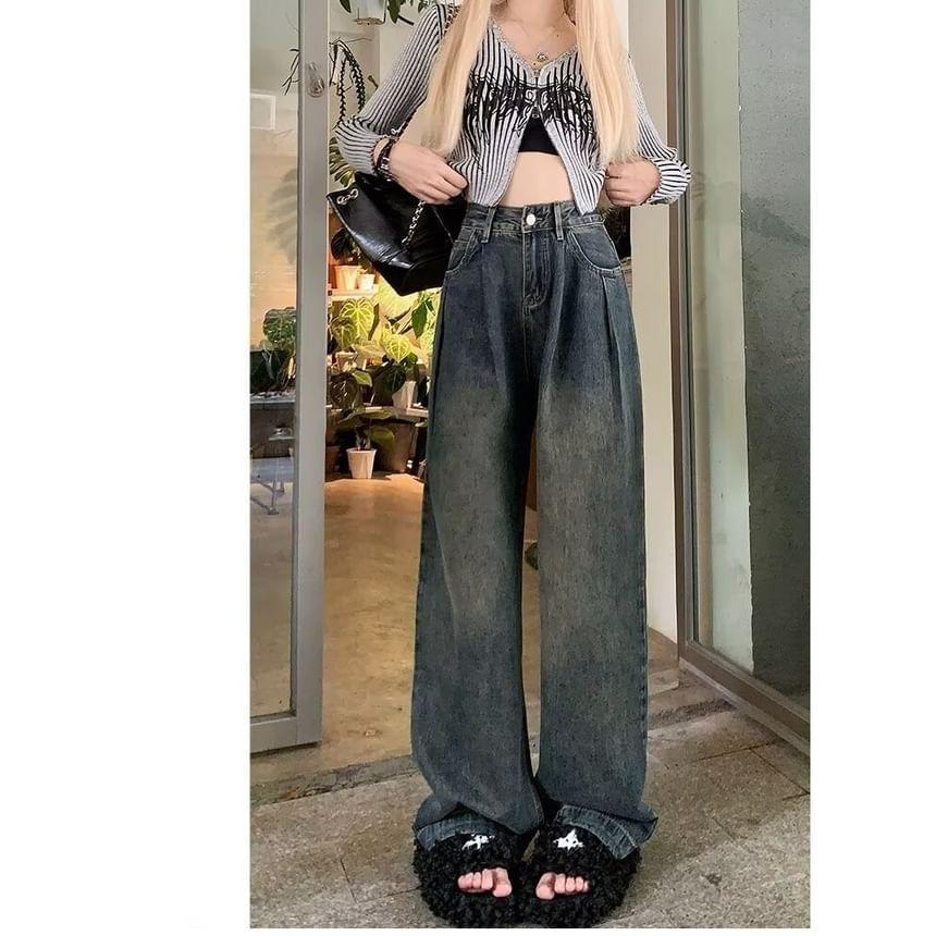 High Rise Washed Wide Leg Jeans Product Image