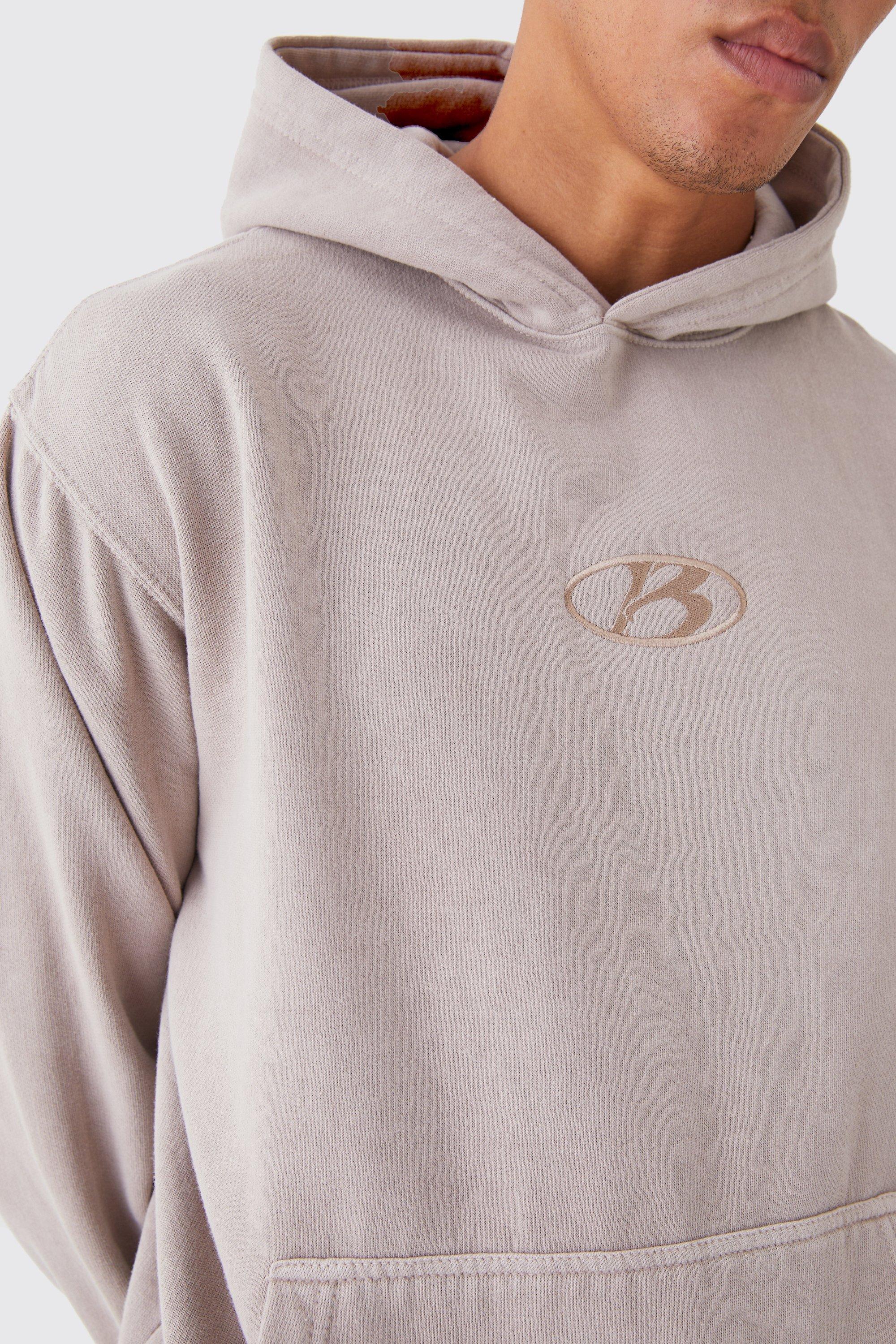 Oversized Washed Embroidered Hoodie | boohooMAN USA Product Image