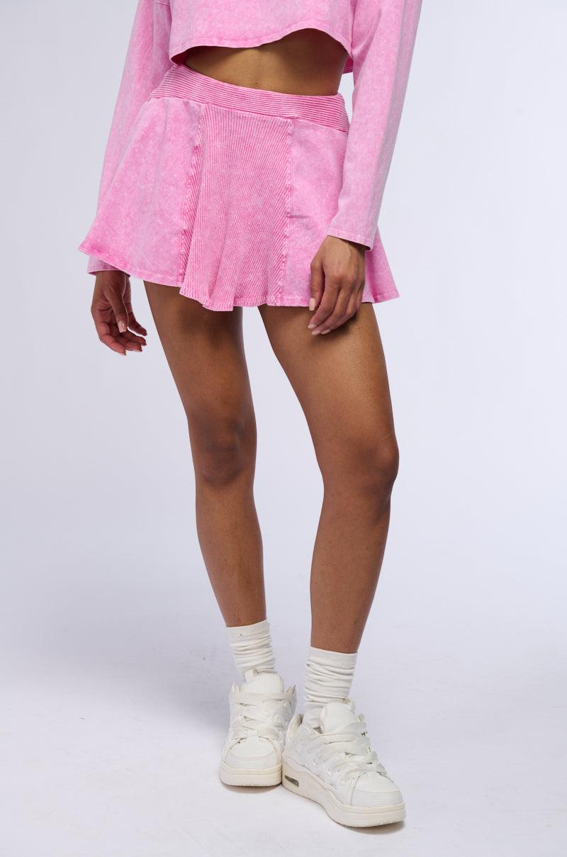 THE PINK COSMOS MINERAL WASH FLARE MINI SKIRT Product Image