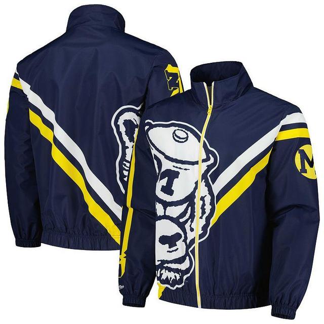 Mens Mitchell & Ness Navy Michigan Wolverines Exploded Logo Warm Up Full-Zip Jacket Product Image