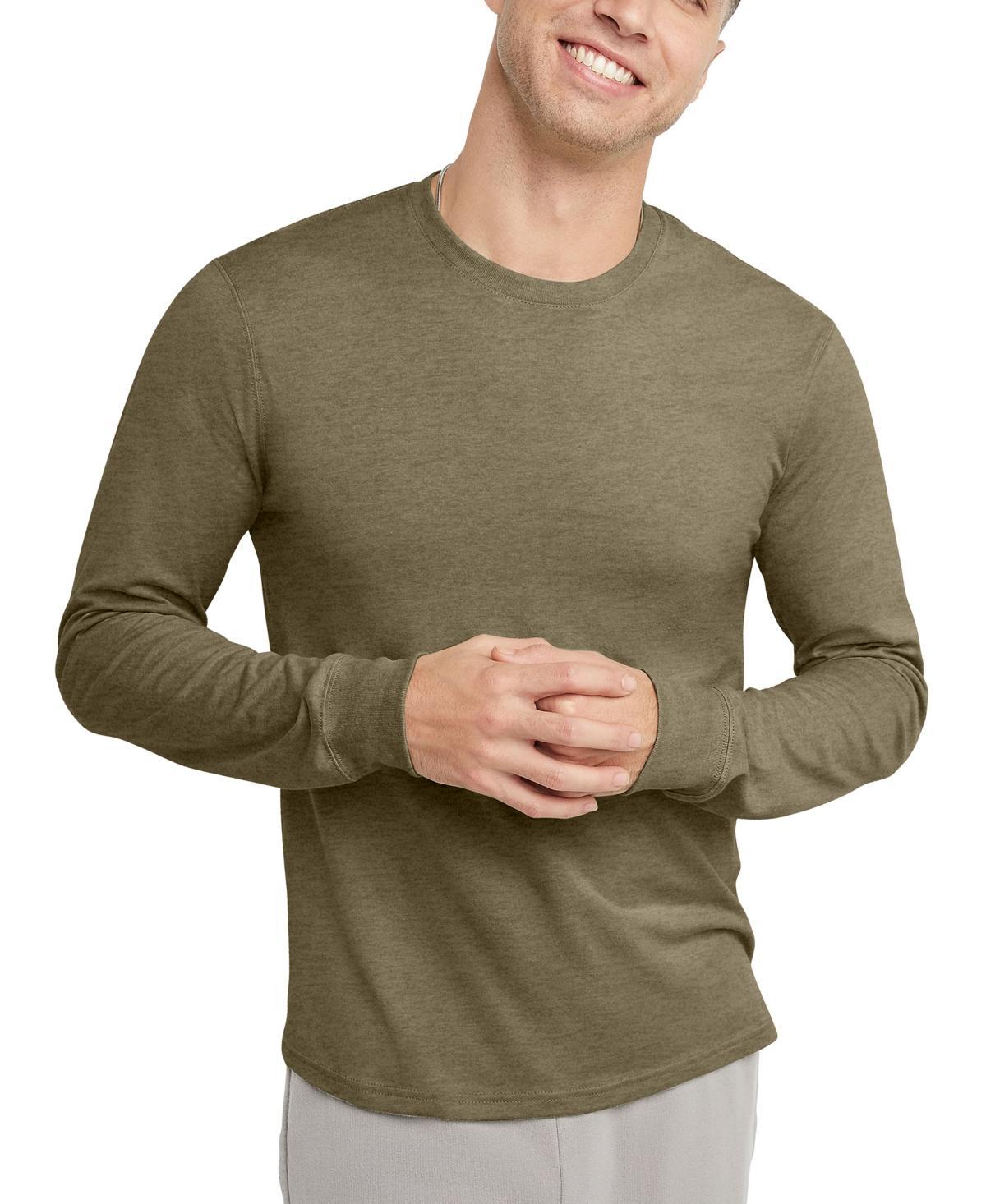 Mens Hanes Originals Cotton Long Sleeve Tee Blue Product Image