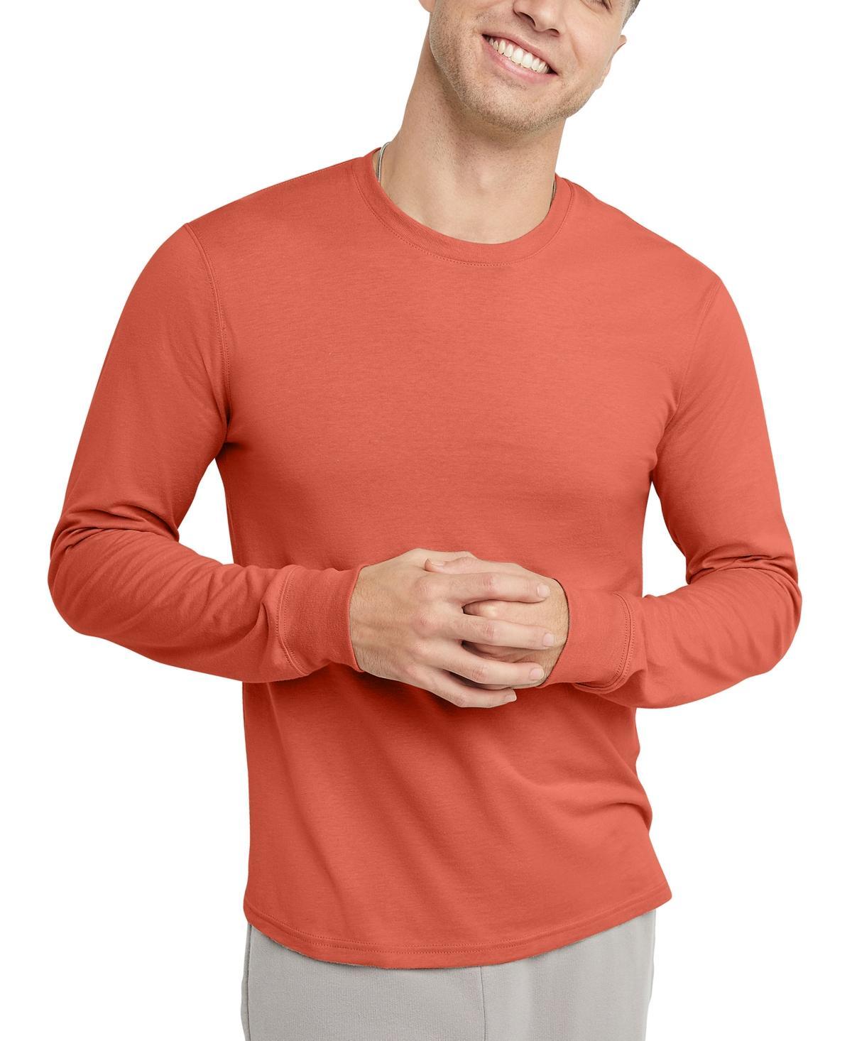 Mens Hanes Originals Cotton Long Sleeve Tee Blue Product Image