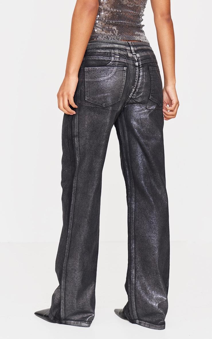 Black Metallic Effect Low Rise Wide Leg Jeans Product Image