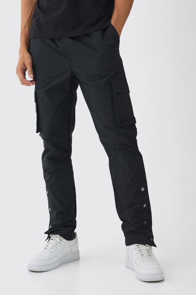 Elasticated Straight Utility Cargo Popper Hem Pants | boohooMAN USA Product Image