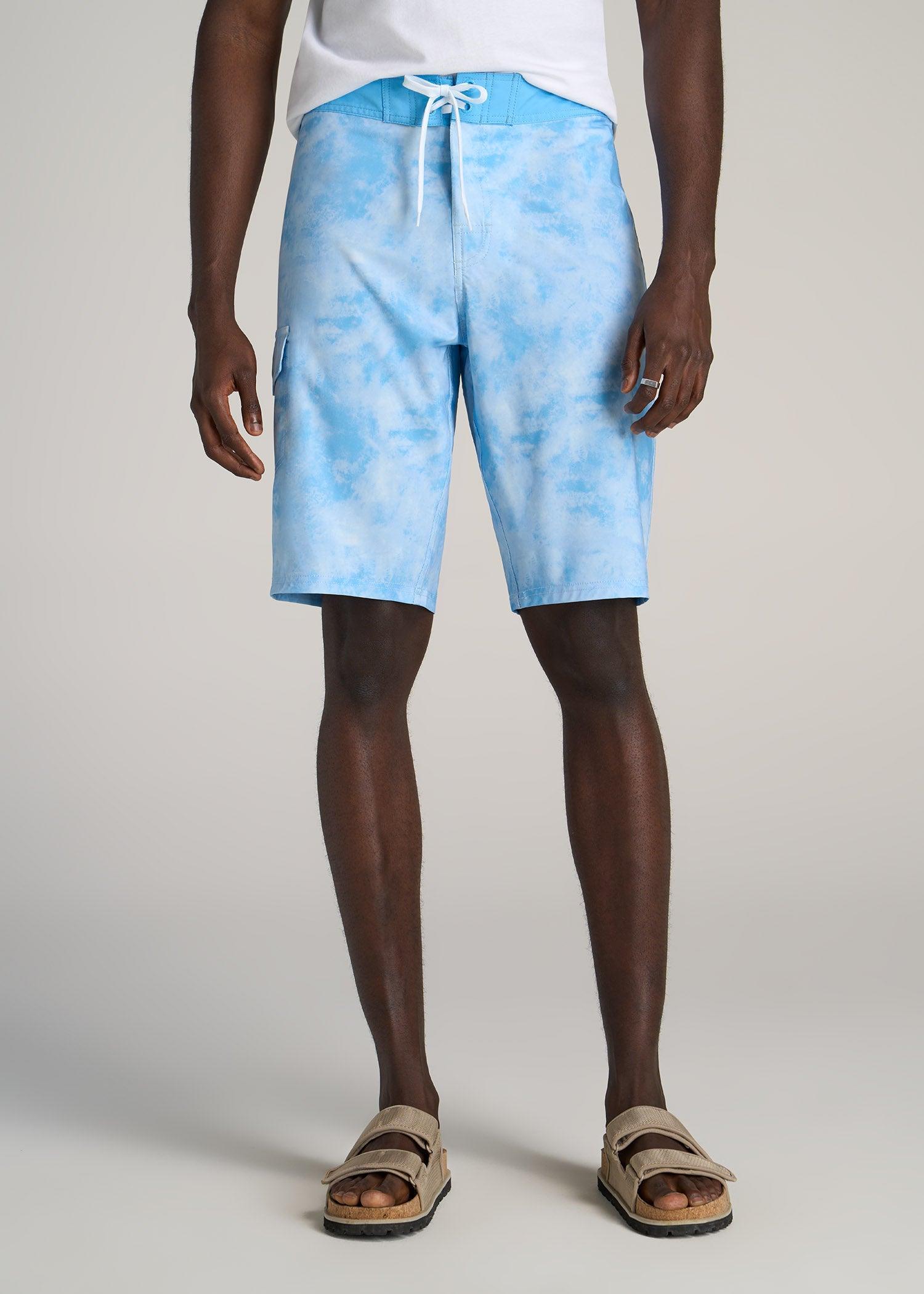 Tall Board Shorts for Men in Light Blue Tie Dye Product Image