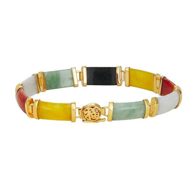 Dynasty Jade 18k Gold Over Silver Happiness Multicolor Jade Bracelet, Womens Gold Tone Product Image