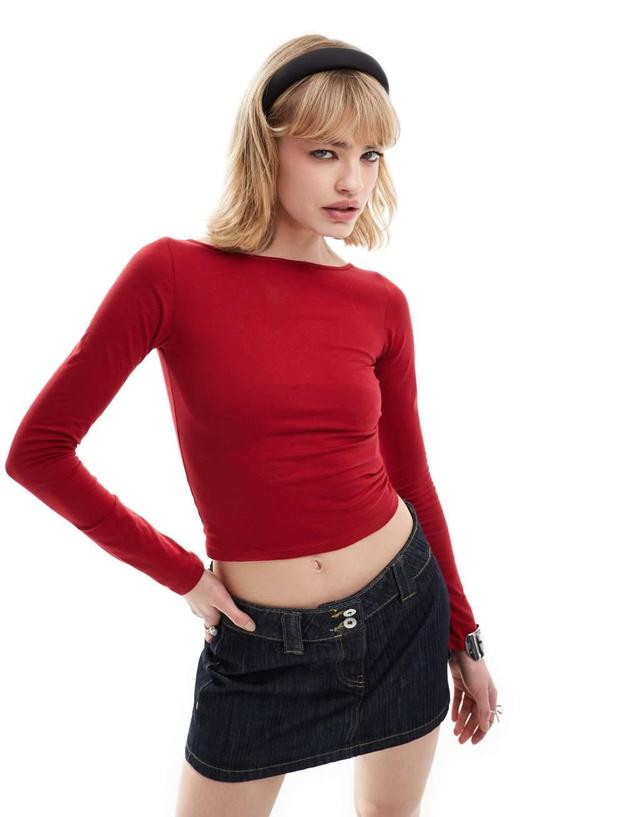 Motel amabon long sleeve slash neck top in red Product Image