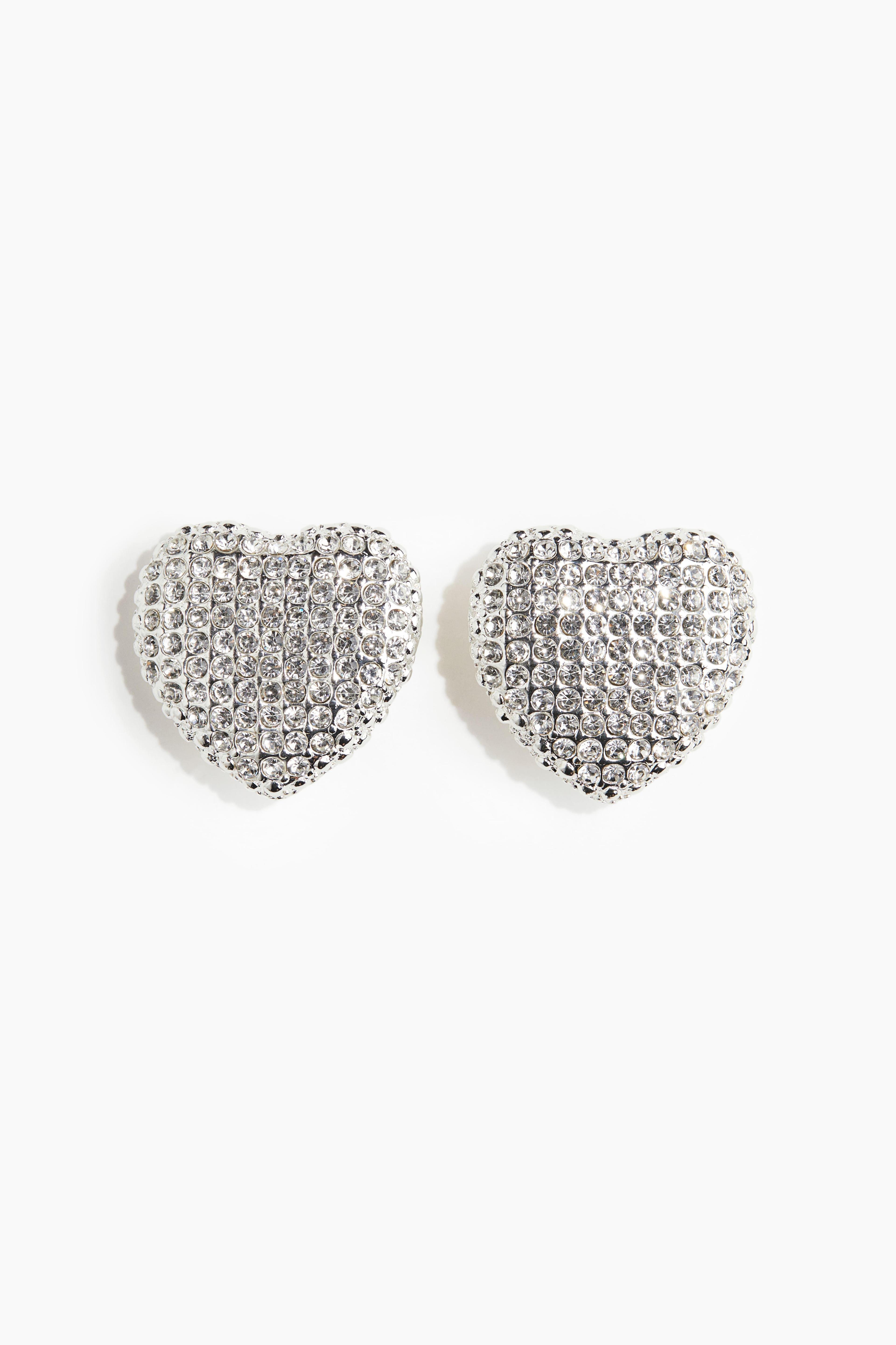 Heart-Shaped Rhinestone Clip Earrings Product Image