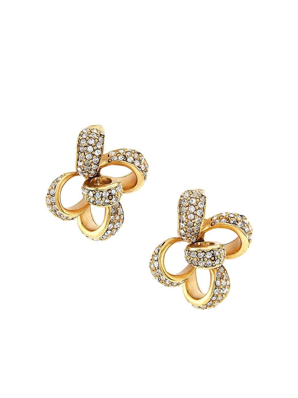 Womens Goldtone & Glass Crystal Clover Clip-On Earrings Product Image