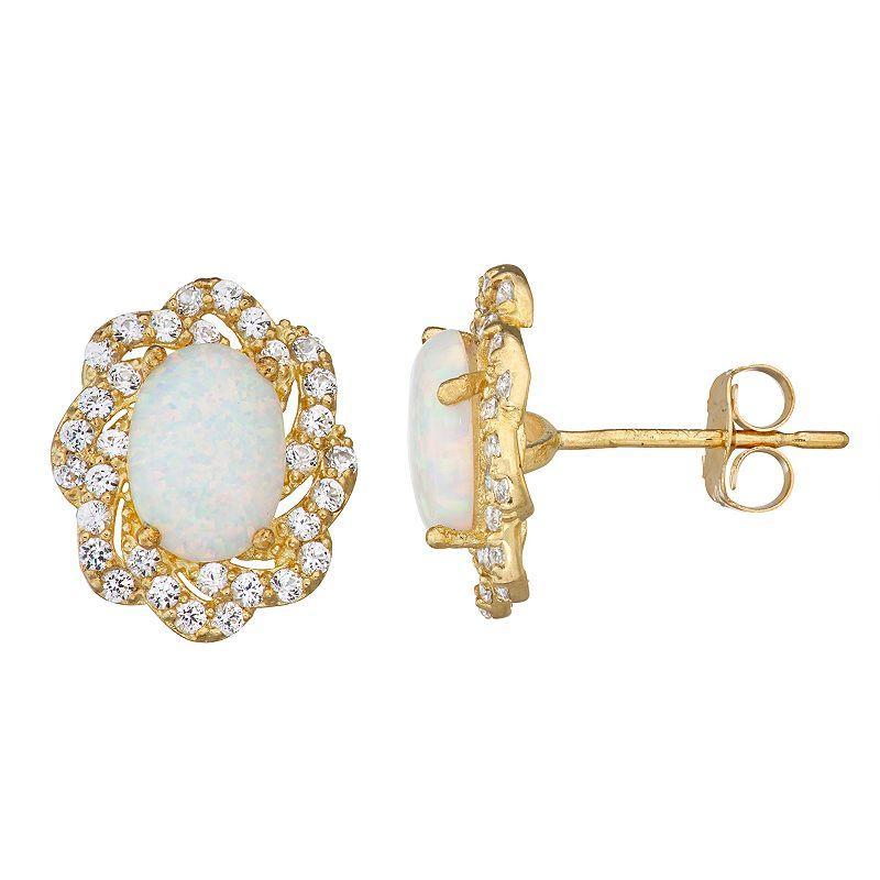 Designs by Gioelli 10k Gold Gemstone Oval Halo Stud Earrings, Womens, White Product Image