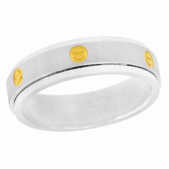 Men's 6.0mm Stainless Steel Band with Yellow IP Screw Accents Product Image