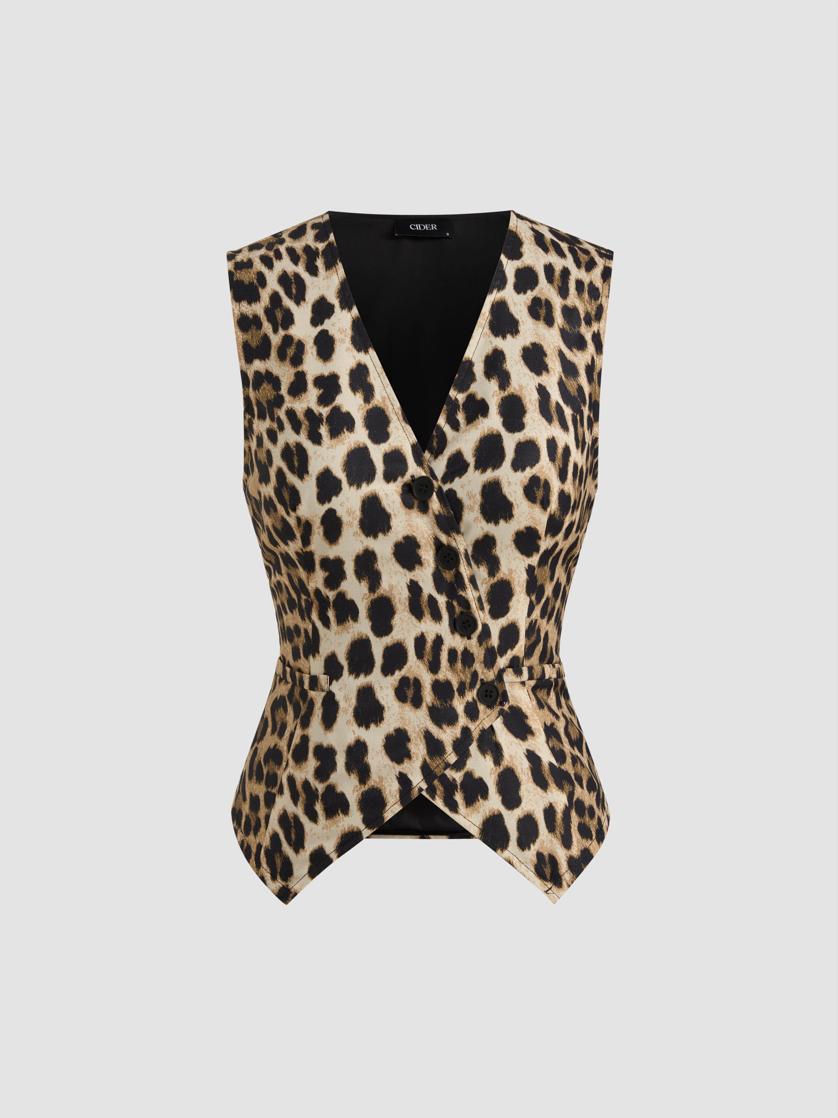 V-neck Leopard Jacket Vest Product Image