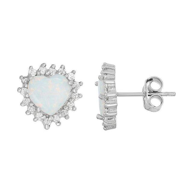 Lab-Created Opal & Cubic Zirconia Sterling Silver Heart Halo Stud Earrings, Womens, White Product Image