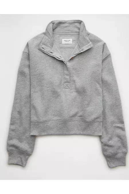 AE Cropped Henley Fleece Sweatshirt Women's Product Image