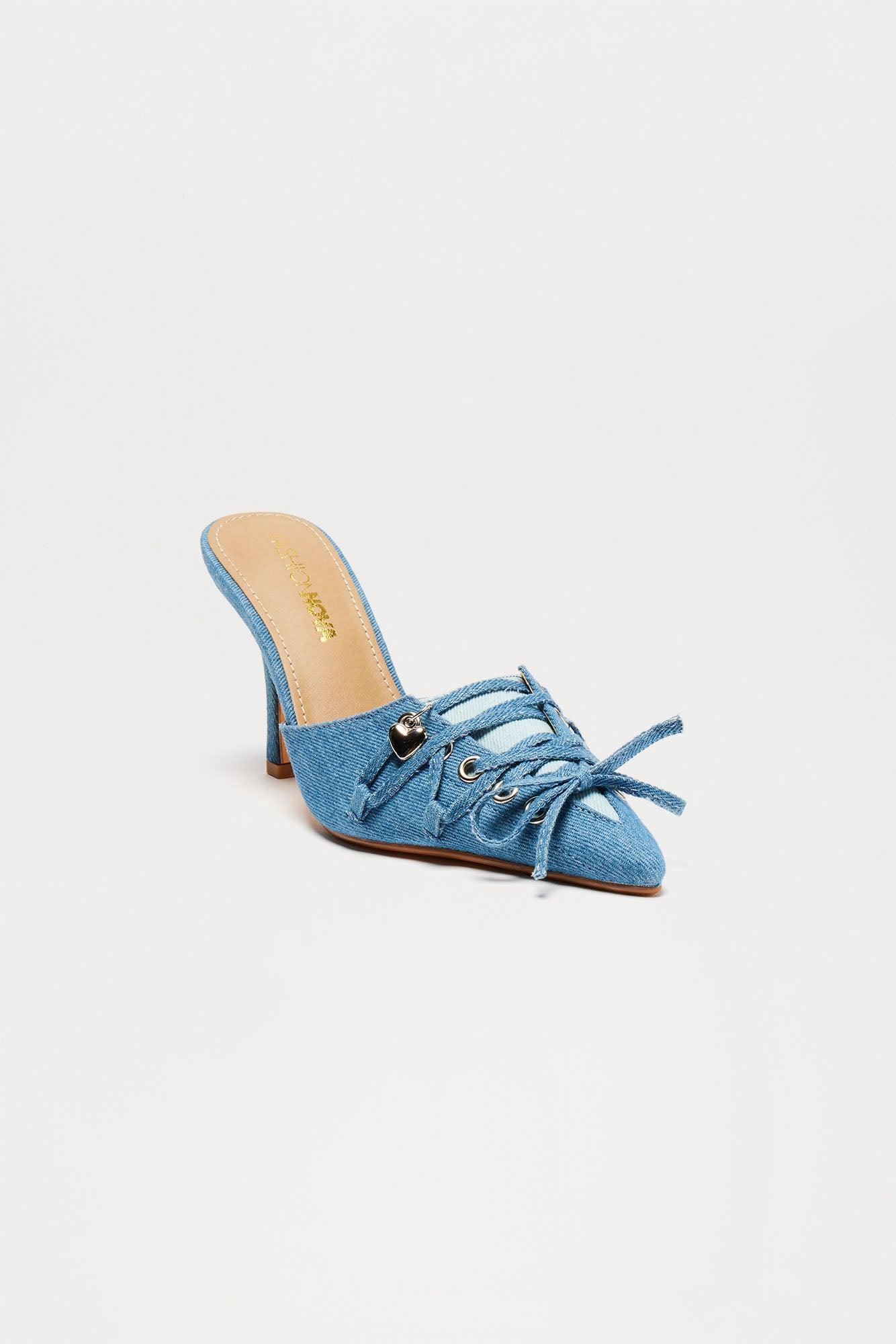 Evangeline Lace Up Pumps - Denim Product Image