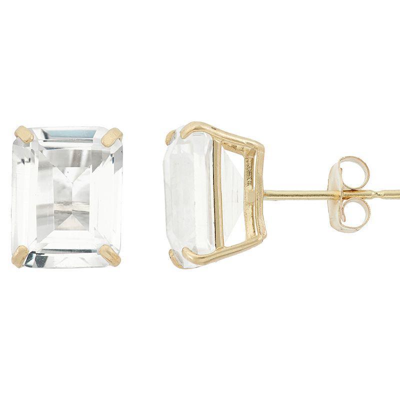 Designs by Gioelli 10k Gold Lab-Created White Sapphire Emerald Cut Solitaire Stud Earrings, Womens Product Image