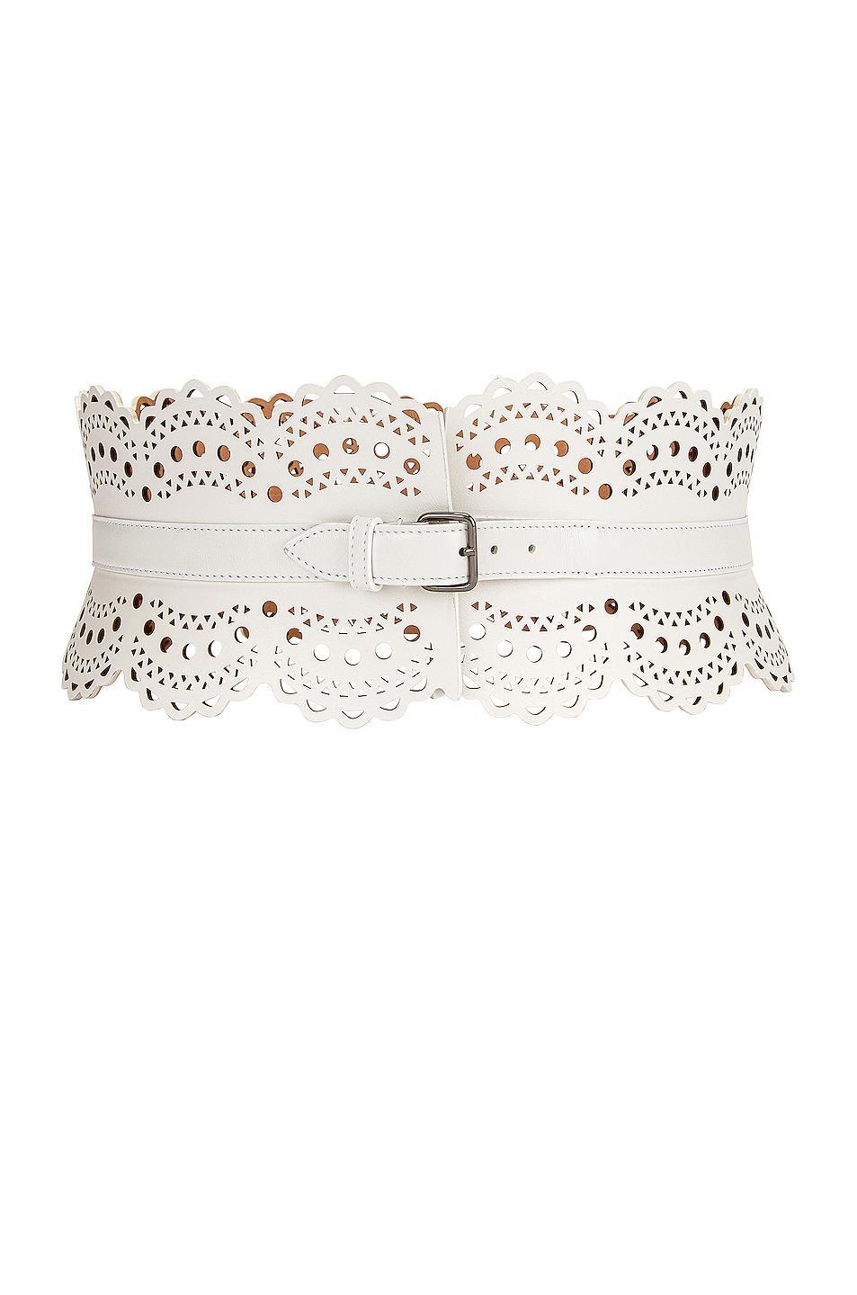 ALAÏA Perforated Corset Belt White. (also in ). Product Image