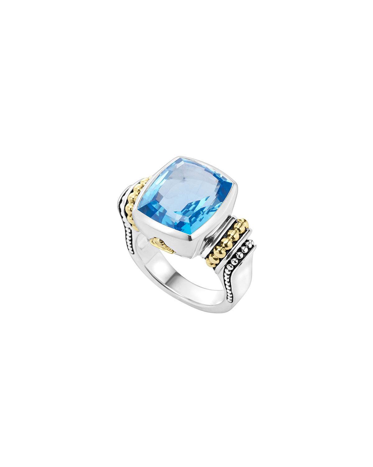 Lagos 18K Gold and Sterling Silver Caviar Color Medium Ring with Swiss Blue Topaz Product Image