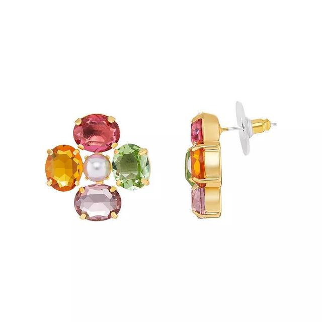 Emberly Gold Tone Simulated Pearl Colorful Flower Stud Earrings, Womens, Multicolor Product Image