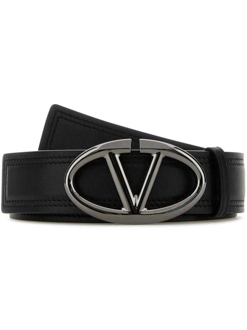 VALENTINO GARAVANI Valentino Luxury Leather Belt With Signature Oval Buckle And Refined Stitching In Black Product Image