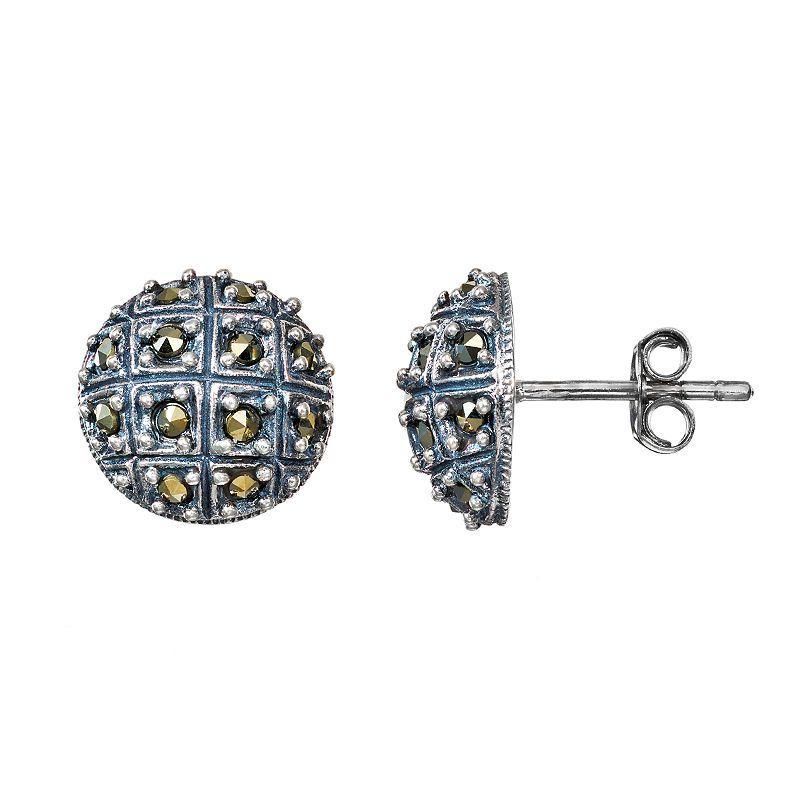 Tori Hill Marcasite Sterling Silver Button Stud Earrings, Womens, Grey Product Image