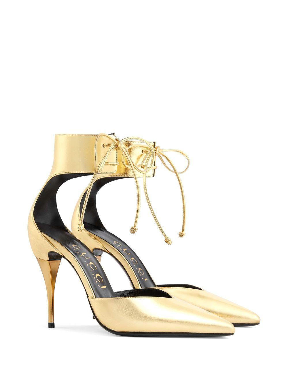 Ankle-cuff Metallic Leather Pumps In Gold product image