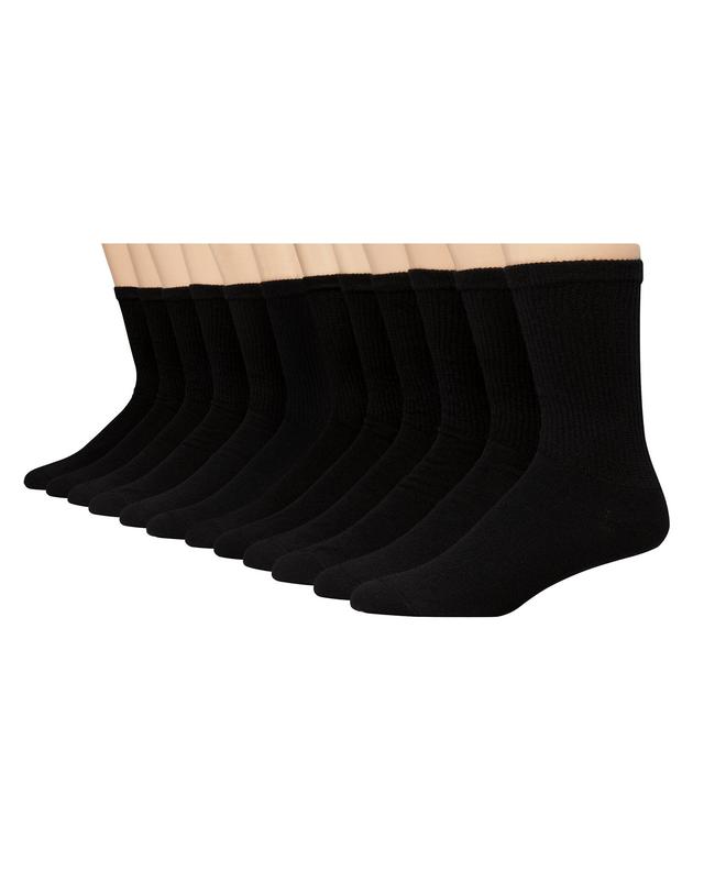 Hanes Double Tough Mens Crew Socks, Shoe Sizes 6-12, 12-Pairs Black Product Image