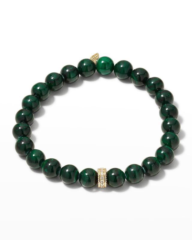 Mens Malachite Beaded Bracelet w/ Diamonds Product Image