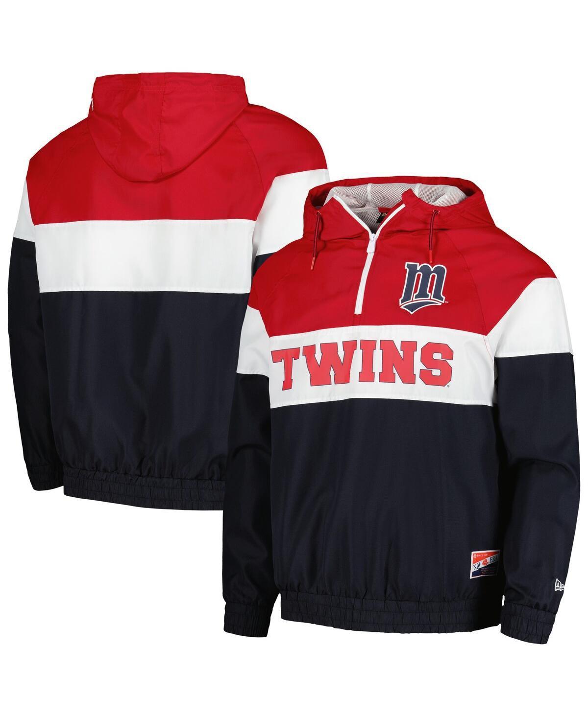 Mens New Era Minnesota Twins Ripstop Raglan Quarter-Zip Hoodie Windbreaker Jacket Blue Product Image